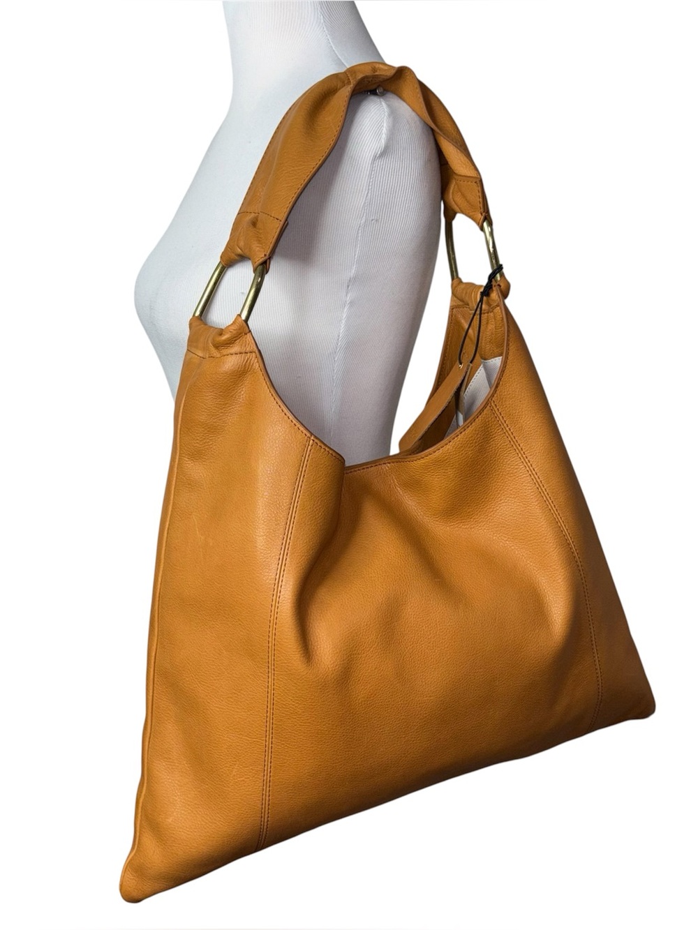 Margot New York Dakota Cognac Brown Leather Large Shoulder Hobo Bag Tote NWT